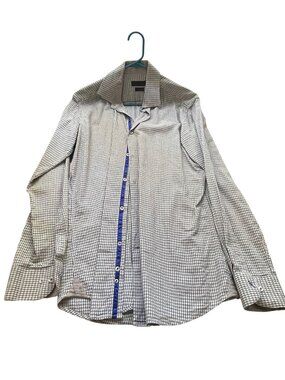 Andrew Fezza Mens Slim Fit Houndstooth Dress Shirt 15.5 34/35 Long Sleeve